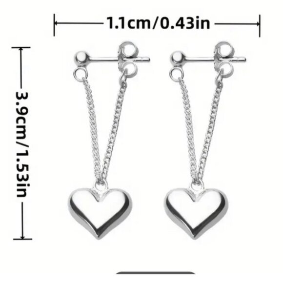 Silver Heart Drop Earrings- Hypoallergenic Nickel Free - Picture 5 of 5